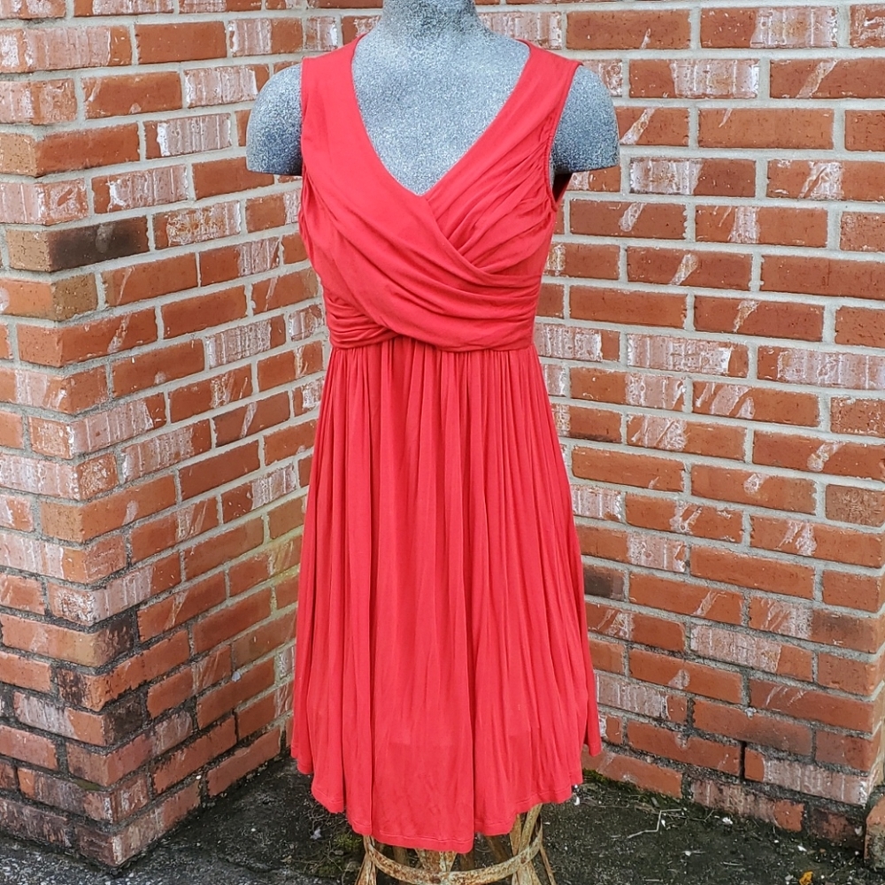 Anthropologie Red Faux Wrap Dress midi skirt